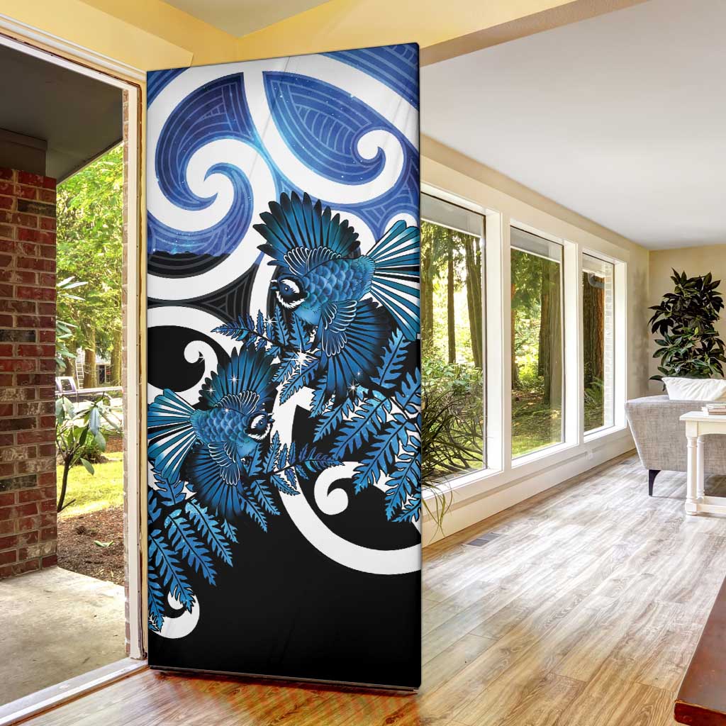 Piwakawaka New Zealand Matariki Door Cover Maori New Year Silver Fern Blue Galaxy