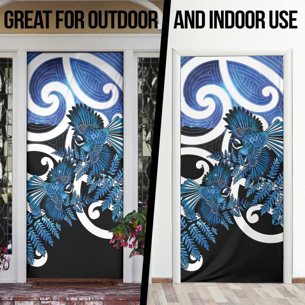 Piwakawaka New Zealand Matariki Door Cover Maori New Year Silver Fern Blue Galaxy