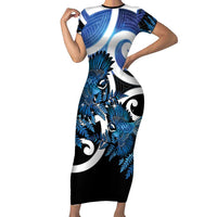 Piwakawaka New Zealand Matariki Family Matching Short Sleeve Bodycon Dress and Hawaiian Shirt Maori New Year Silver Fern Blue Galaxy