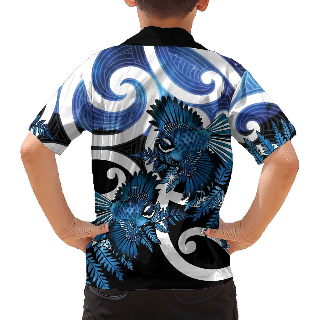 Piwakawaka New Zealand Matariki Family Matching Summer Maxi Dress and Hawaiian Shirt Maori New Year Silver Fern Blue Galaxy LT14 - Polynesian Pride