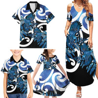 Piwakawaka New Zealand Matariki Family Matching Summer Maxi Dress and Hawaiian Shirt Maori New Year Silver Fern Blue Galaxy LT14 - Polynesian Pride