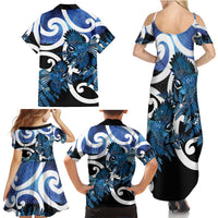 Piwakawaka New Zealand Matariki Family Matching Summer Maxi Dress and Hawaiian Shirt Maori New Year Silver Fern Blue Galaxy LT14 - Polynesian Pride