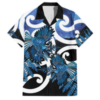 Piwakawaka New Zealand Matariki Family Matching Summer Maxi Dress and Hawaiian Shirt Maori New Year Silver Fern Blue Galaxy LT14 Dad's Shirt - Short Sleeve Blue - Polynesian Pride