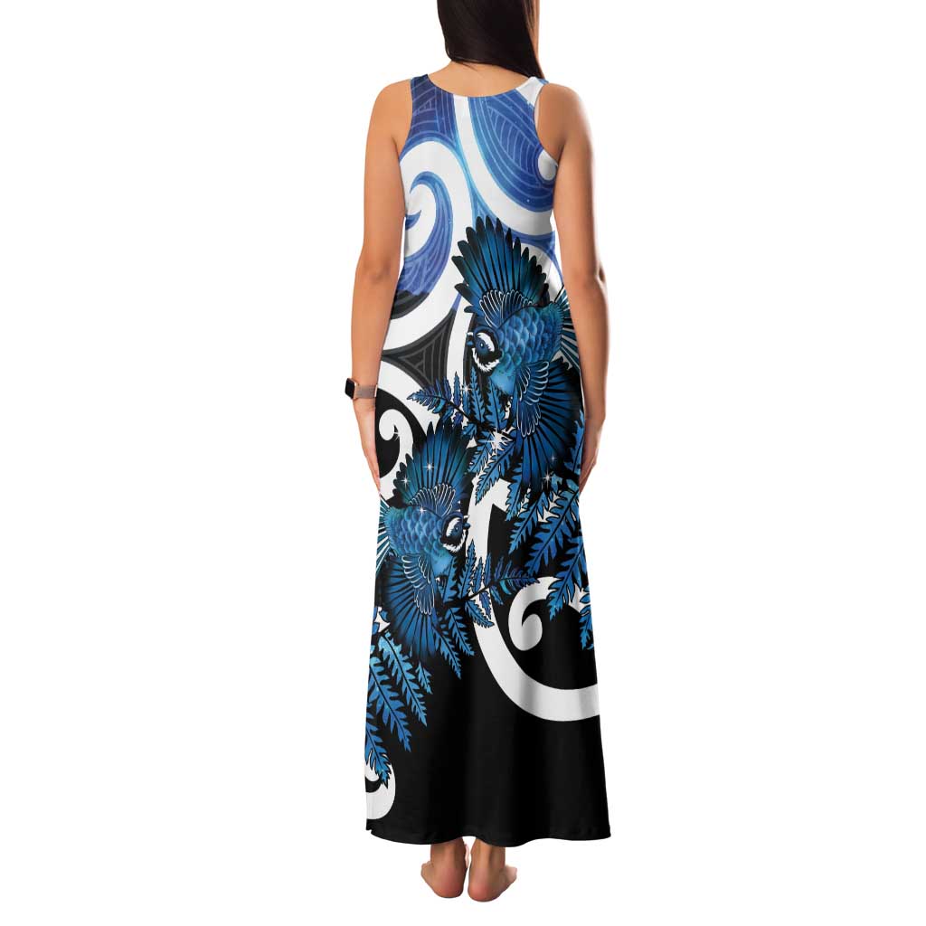 Piwakawaka New Zealand Matariki Family Matching Tank Maxi Dress and Hawaiian Shirt Maori New Year Silver Fern Blue Galaxy