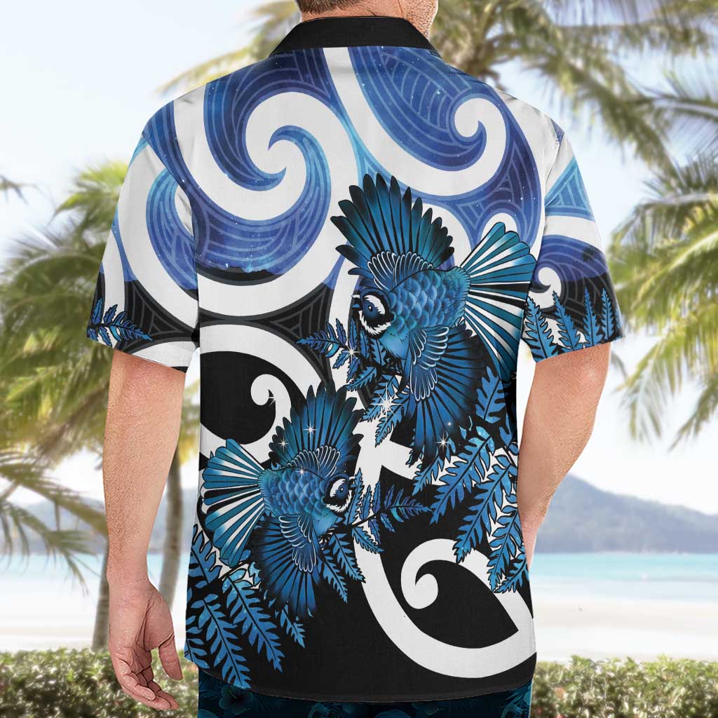 Piwakawaka New Zealand Matariki Hawaiian Shirt Maori New Year Silver Fern Blue Galaxy
