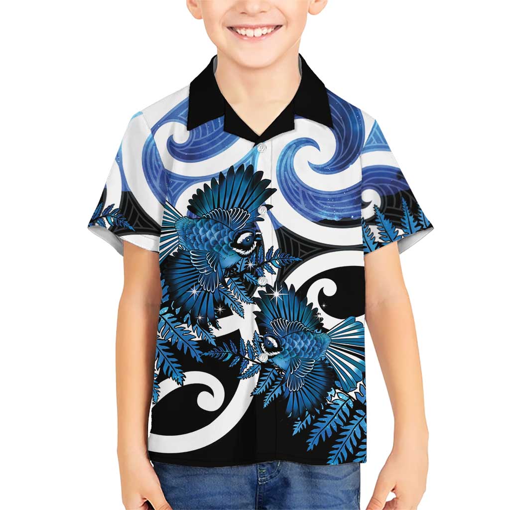 Piwakawaka New Zealand Matariki Hawaiian Shirt Maori New Year Silver Fern Blue Galaxy