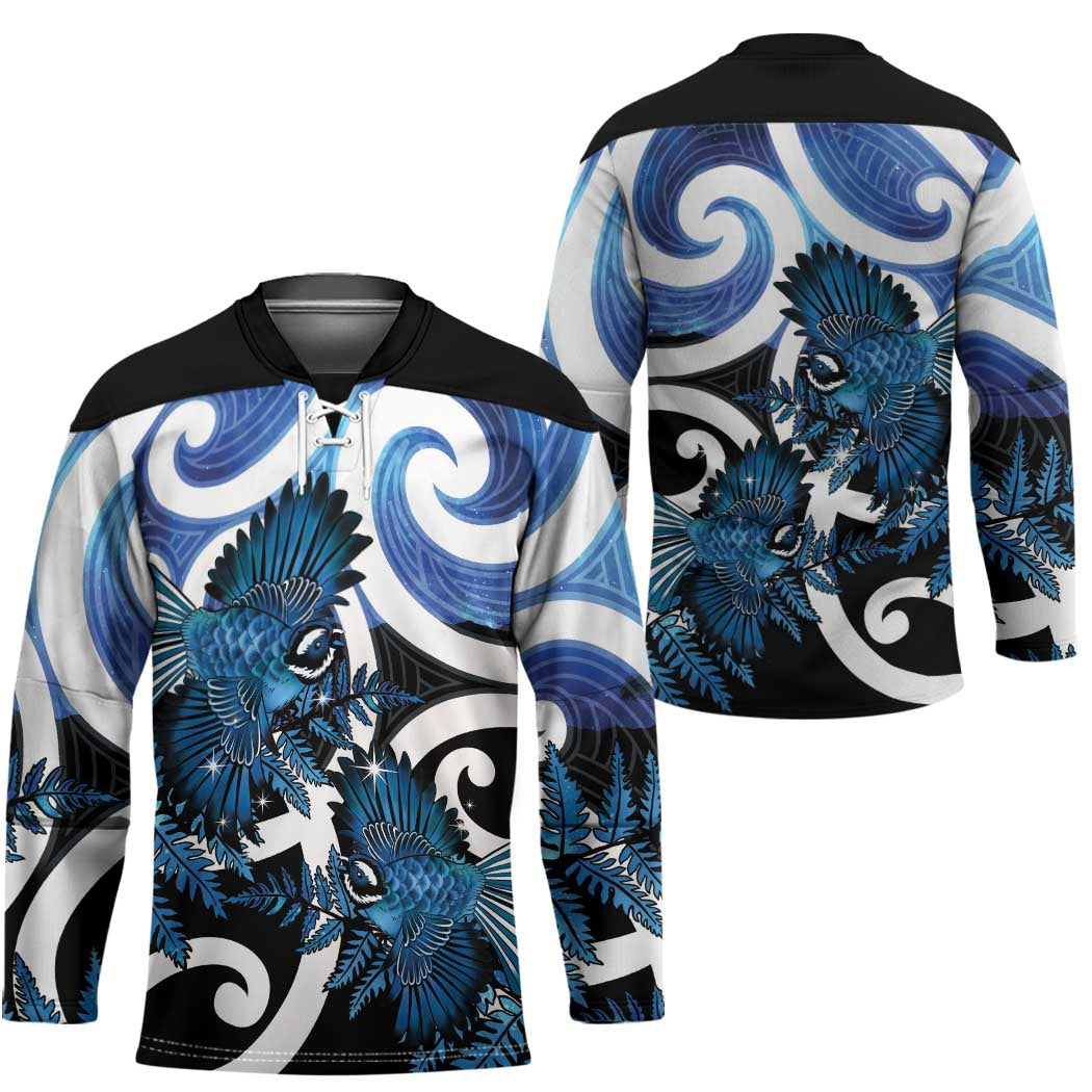 Piwakawaka New Zealand Matariki Hockey Jersey Maori New Year Silver Fern Blue Galaxy