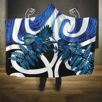 Piwakawaka New Zealand Matariki Hooded Blanket Maori New Year Silver Fern Blue Galaxy