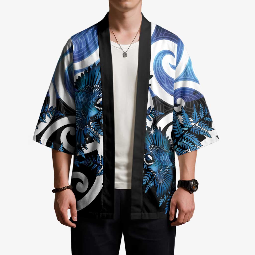 Piwakawaka New Zealand Matariki Kimono Maori New Year Silver Fern Blue Galaxy