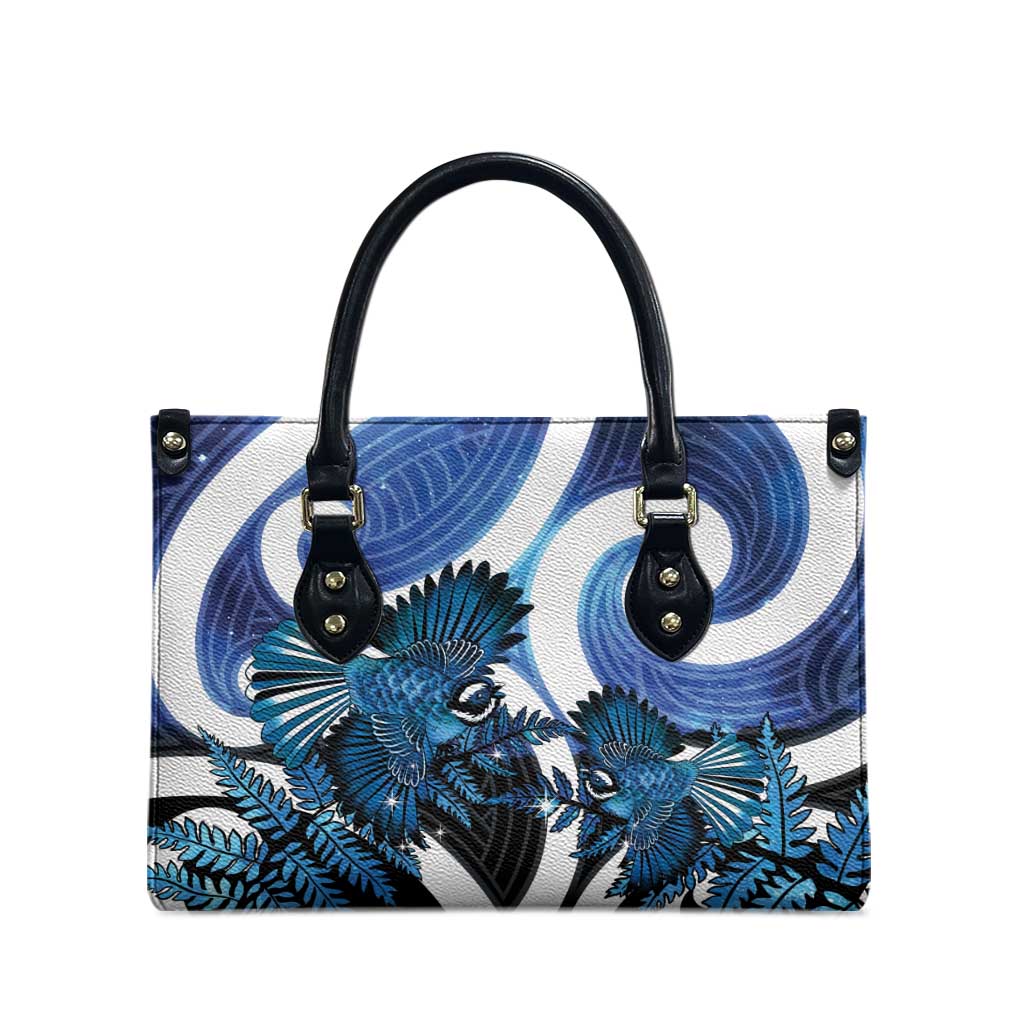 Piwakawaka New Zealand Matariki Leather Bag Maori New Year Silver Fern Blue Galaxy LT14 - Polynesian Pride