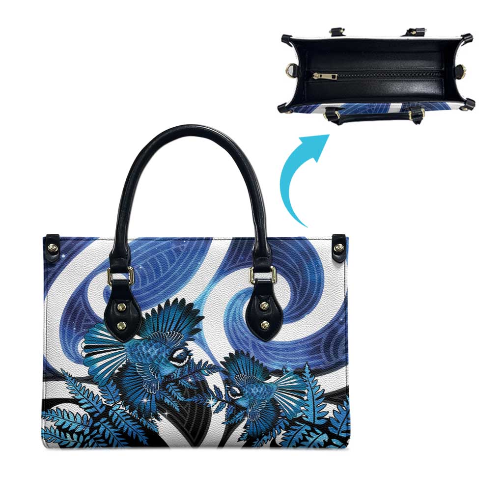 Piwakawaka New Zealand Matariki Leather Bag Maori New Year Silver Fern Blue Galaxy LT14 - Polynesian Pride