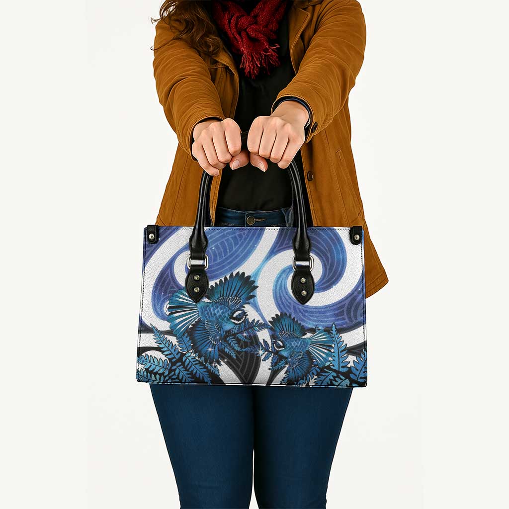 Piwakawaka New Zealand Matariki Leather Bag Maori New Year Silver Fern Blue Galaxy LT14 - Polynesian Pride