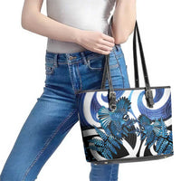 Piwakawaka New Zealand Matariki Leather Tote Bag Maori New Year Silver Fern Blue Galaxy