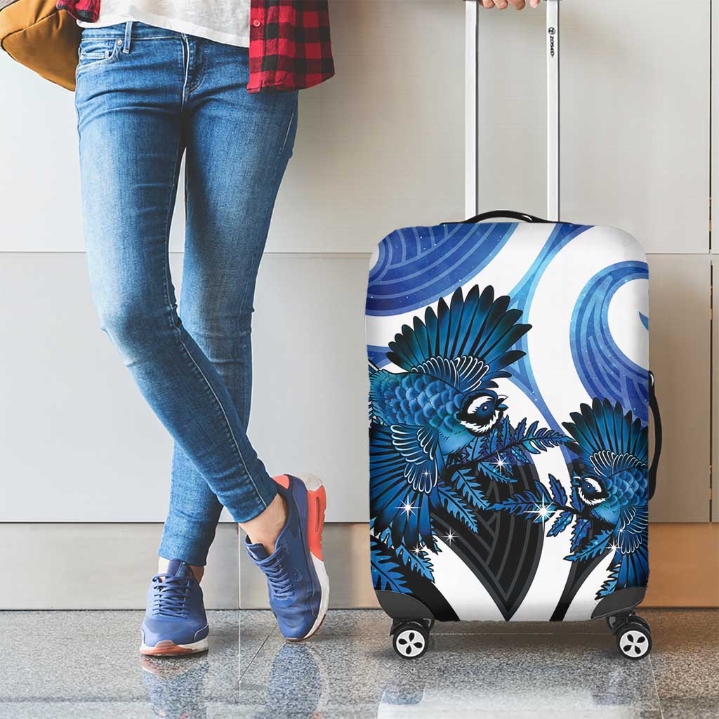 Piwakawaka New Zealand Matariki Luggage Cover Maori New Year Silver Fern Blue Galaxy