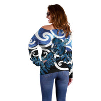 Piwakawaka New Zealand Matariki Off Shoulder Sweater Maori New Year Silver Fern Blue Galaxy