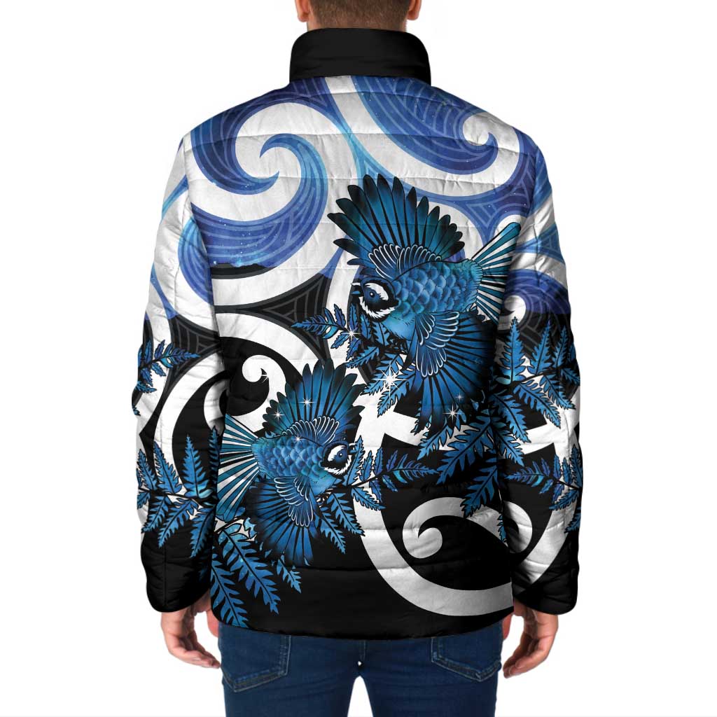 Piwakawaka New Zealand Matariki Padded Jacket Maori New Year Silver Fern Blue Galaxy LT14 - Polynesian Pride