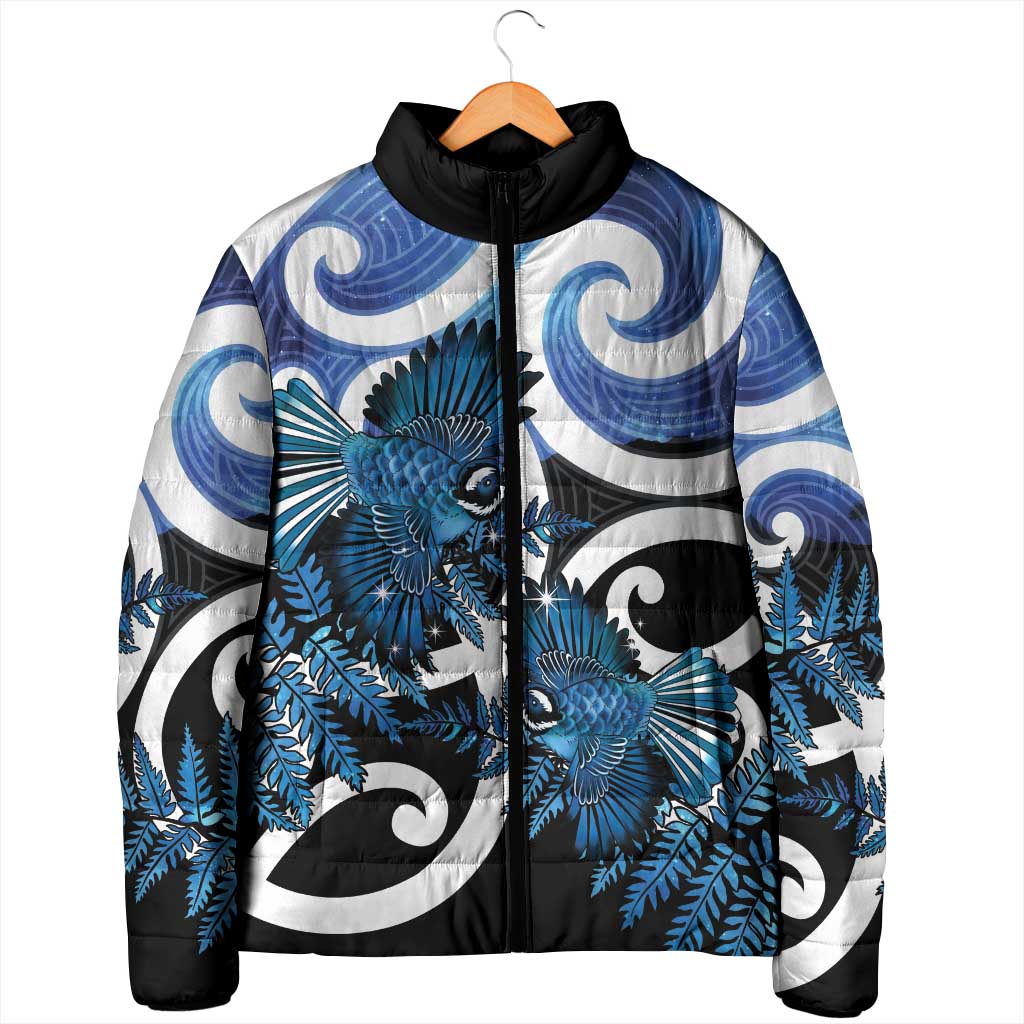 Piwakawaka New Zealand Matariki Padded Jacket Maori New Year Silver Fern Blue Galaxy LT14 - Polynesian Pride