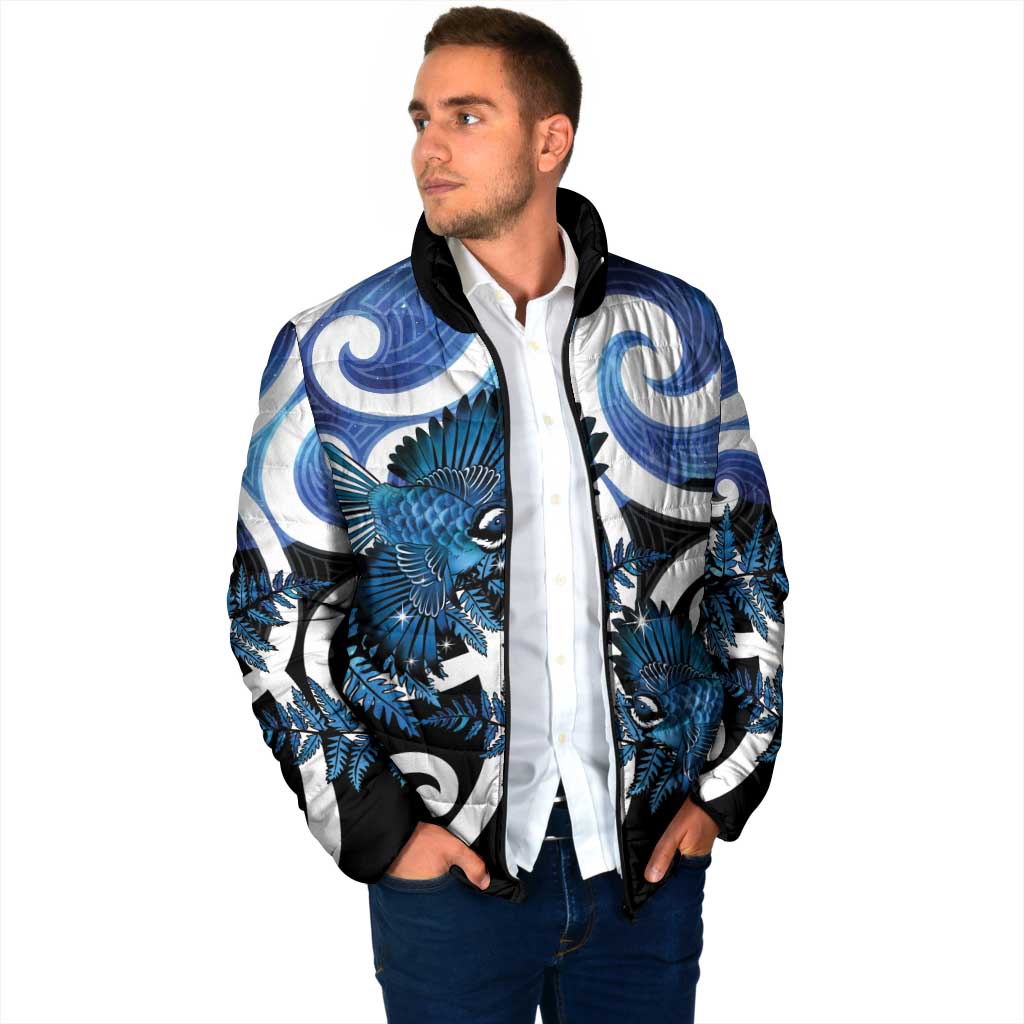 Piwakawaka New Zealand Matariki Padded Jacket Maori New Year Silver Fern Blue Galaxy LT14 - Polynesian Pride