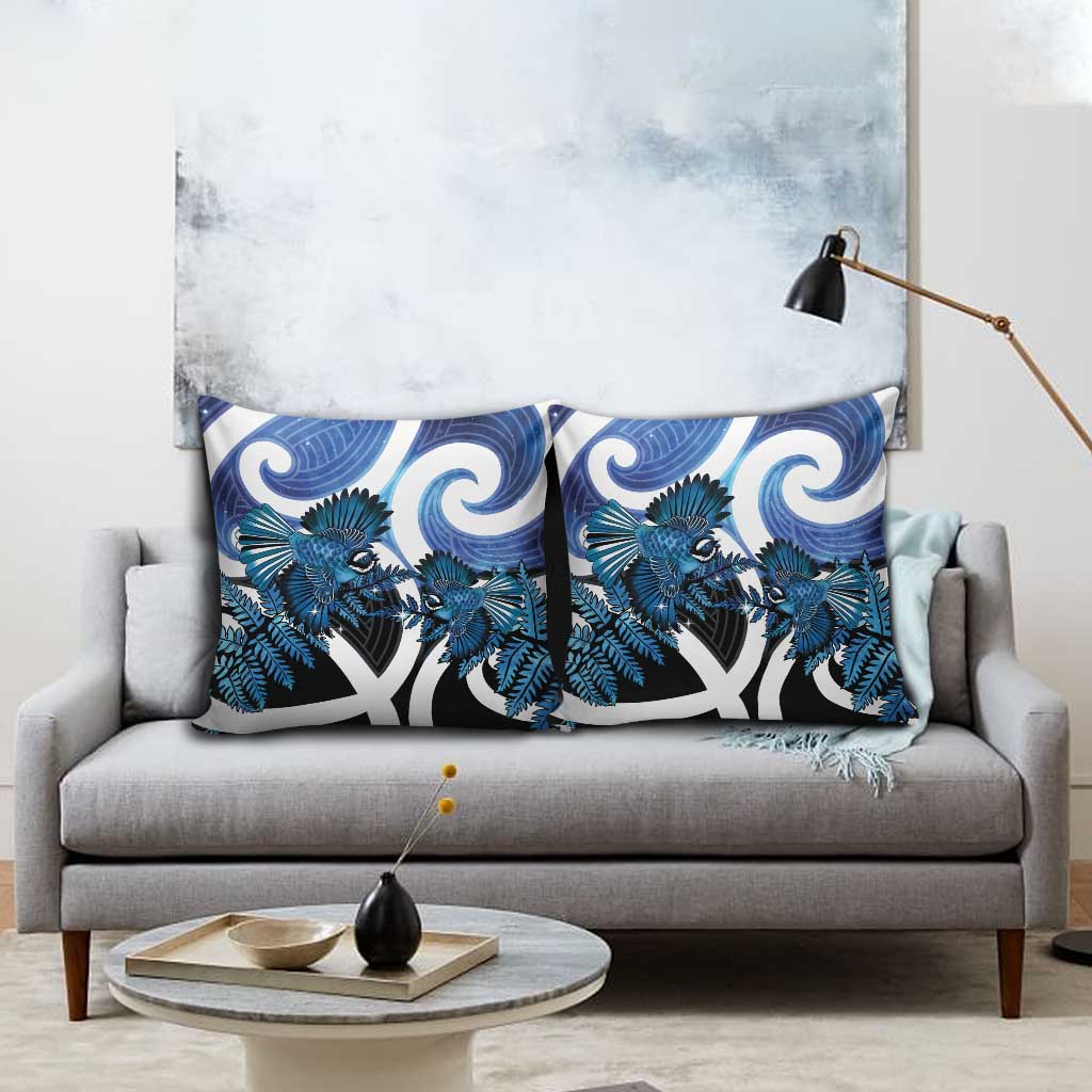 Piwakawaka New Zealand Matariki Pillow Cover Maori New Year Silver Fern Blue Galaxy