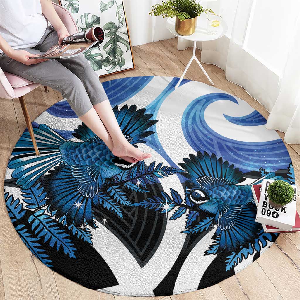 Piwakawaka New Zealand Matariki Round Carpet Maori New Year Silver Fern Blue Galaxy