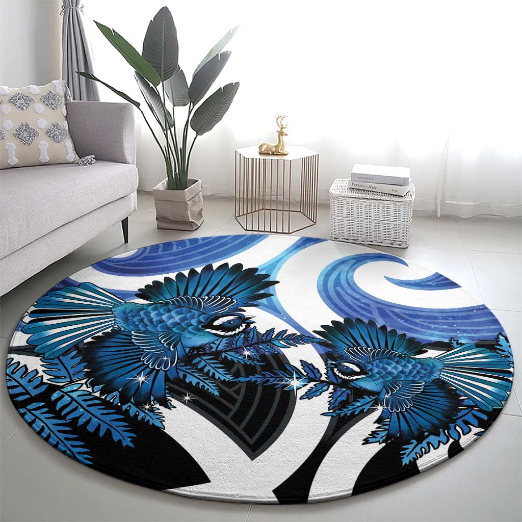 Piwakawaka New Zealand Matariki Round Carpet Maori New Year Silver Fern Blue Galaxy