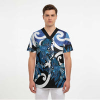 Piwakawaka New Zealand Matariki Scrub Top Maori New Year Silver Fern Blue Galaxy
