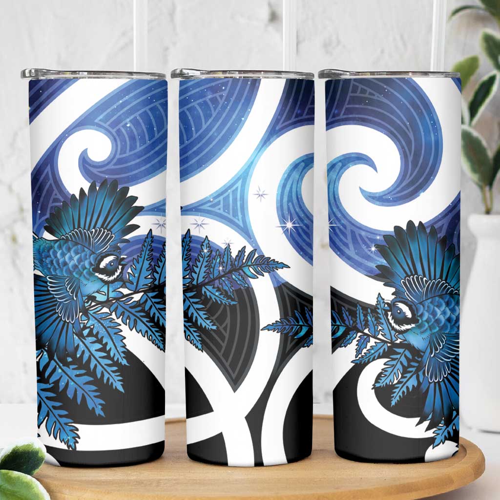 Piwakawaka New Zealand Matariki Skinny Tumbler Maori New Year Silver Fern Blue Galaxy
