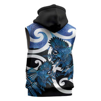 Piwakawaka New Zealand Matariki Sleeveless Zip Hoodie Maori New Year Silver Fern Blue Galaxy