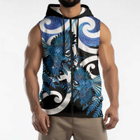 Piwakawaka New Zealand Matariki Sleeveless Zip Hoodie Maori New Year Silver Fern Blue Galaxy
