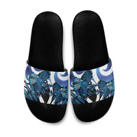 Piwakawaka New Zealand Matariki Slide Sandals Maori New Year Silver Fern Blue Galaxy