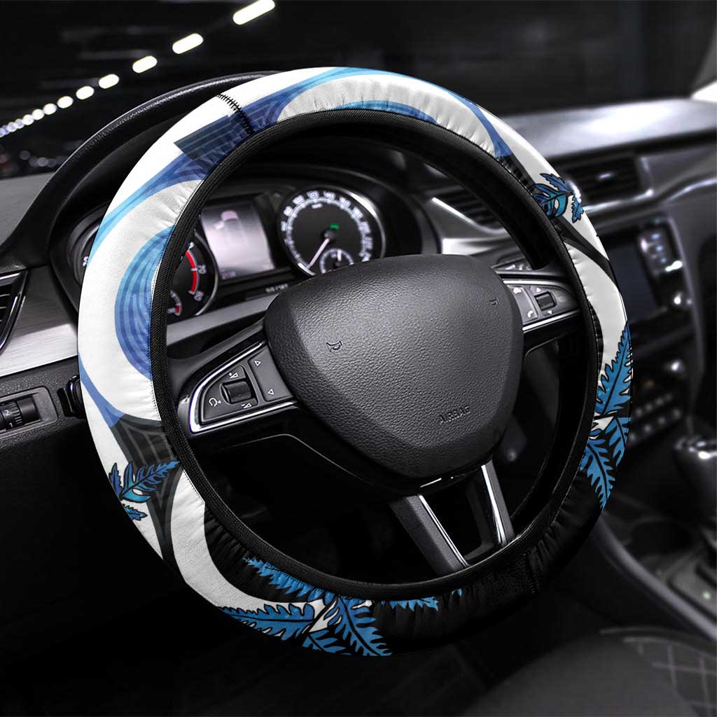 Piwakawaka New Zealand Matariki Steering Wheel Cover Maori New Year Silver Fern Blue Galaxy