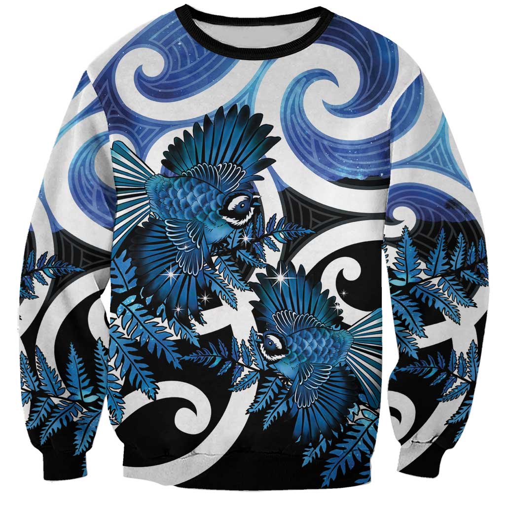 Piwakawaka New Zealand Matariki Sweatshirt Maori New Year Silver Fern Blue Galaxy