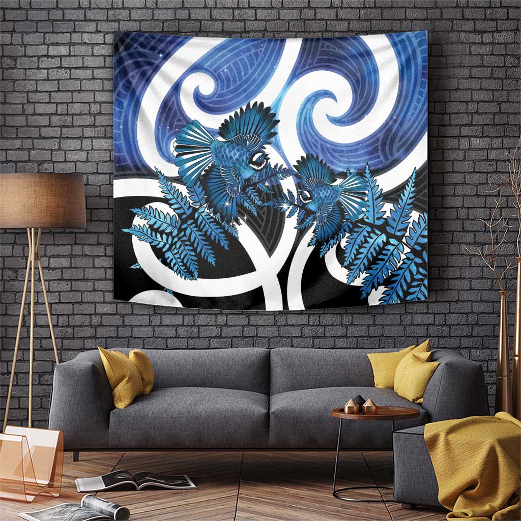 Piwakawaka New Zealand Matariki Tapestry Maori New Year Silver Fern Blue Galaxy LT14 Blue - Polynesian Pride