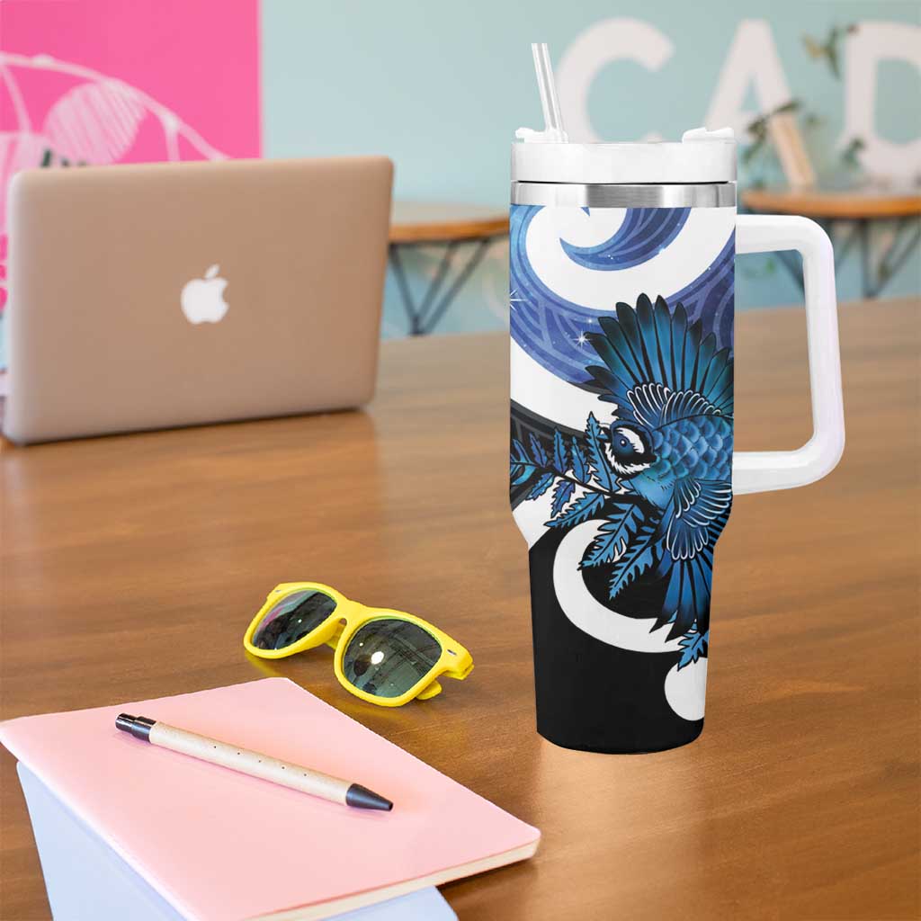 Piwakawaka New Zealand Matariki Tumbler With Handle Maori New Year Silver Fern Blue Galaxy