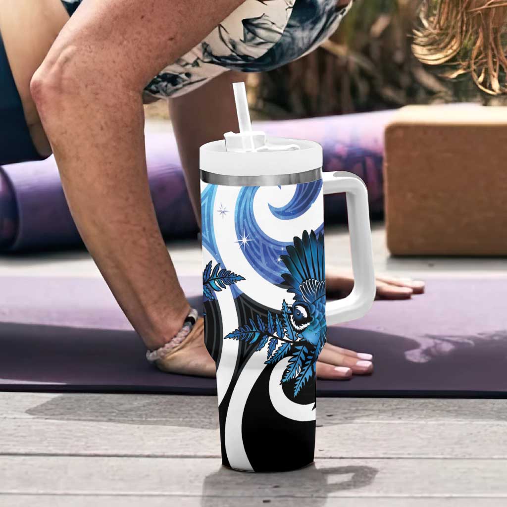 Piwakawaka New Zealand Matariki Tumbler With Handle Maori New Year Silver Fern Blue Galaxy