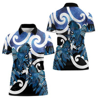Piwakawaka New Zealand Matariki Women Polo Shirt Maori New Year Silver Fern Blue Galaxy