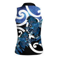 Piwakawaka New Zealand Matariki Women Sleeveless Polo Shirt Maori New Year Silver Fern Blue Galaxy