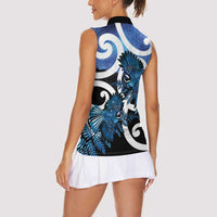 Piwakawaka New Zealand Matariki Women Sleeveless Polo Shirt Maori New Year Silver Fern Blue Galaxy