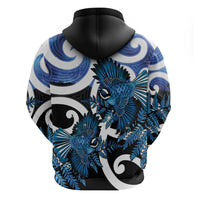 Piwakawaka New Zealand Matariki Zip Hoodie Maori New Year Silver Fern Blue Galaxy