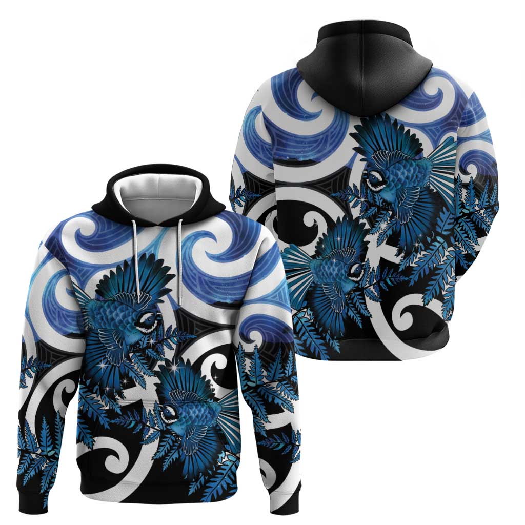Piwakawaka New Zealand Matariki Zip Hoodie Maori New Year Silver Fern Blue Galaxy