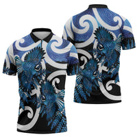 Piwakawaka New Zealand Matariki Zipper Polo Shirt Maori New Year Silver Fern Blue Galaxy