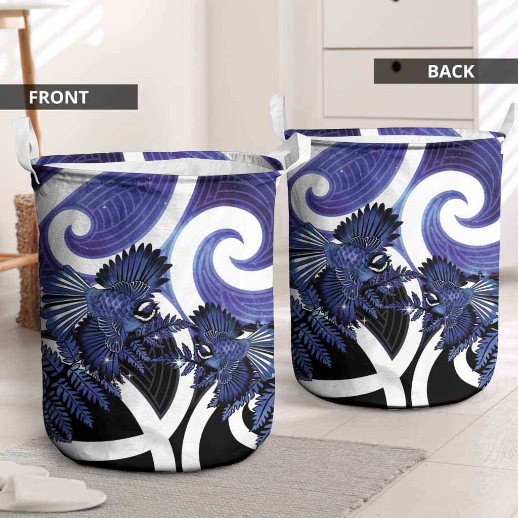 Piwakawaka New Zealand Matariki Laundry Basket Maori New Year Silver Fern Purple Galaxy