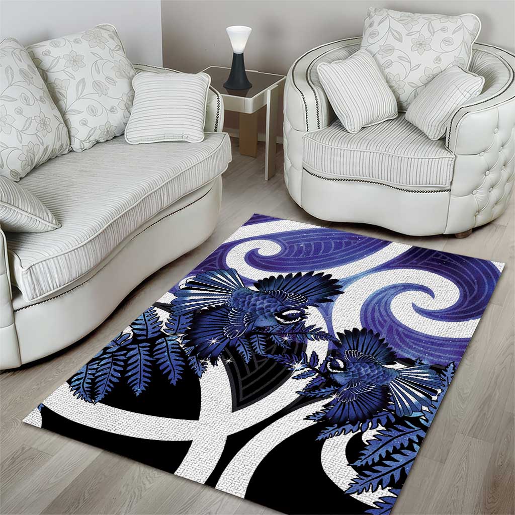 Piwakawaka New Zealand Matariki Area Rug Maori New Year Silver Fern Purple Galaxy