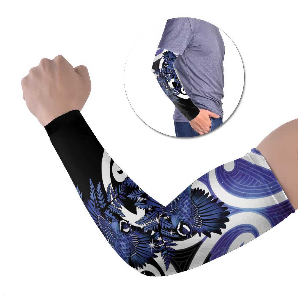 Piwakawaka New Zealand Matariki Arm Sleeves Maori New Year Silver Fern Purple Galaxy LT14 Set of 2 Purple - Polynesian Pride