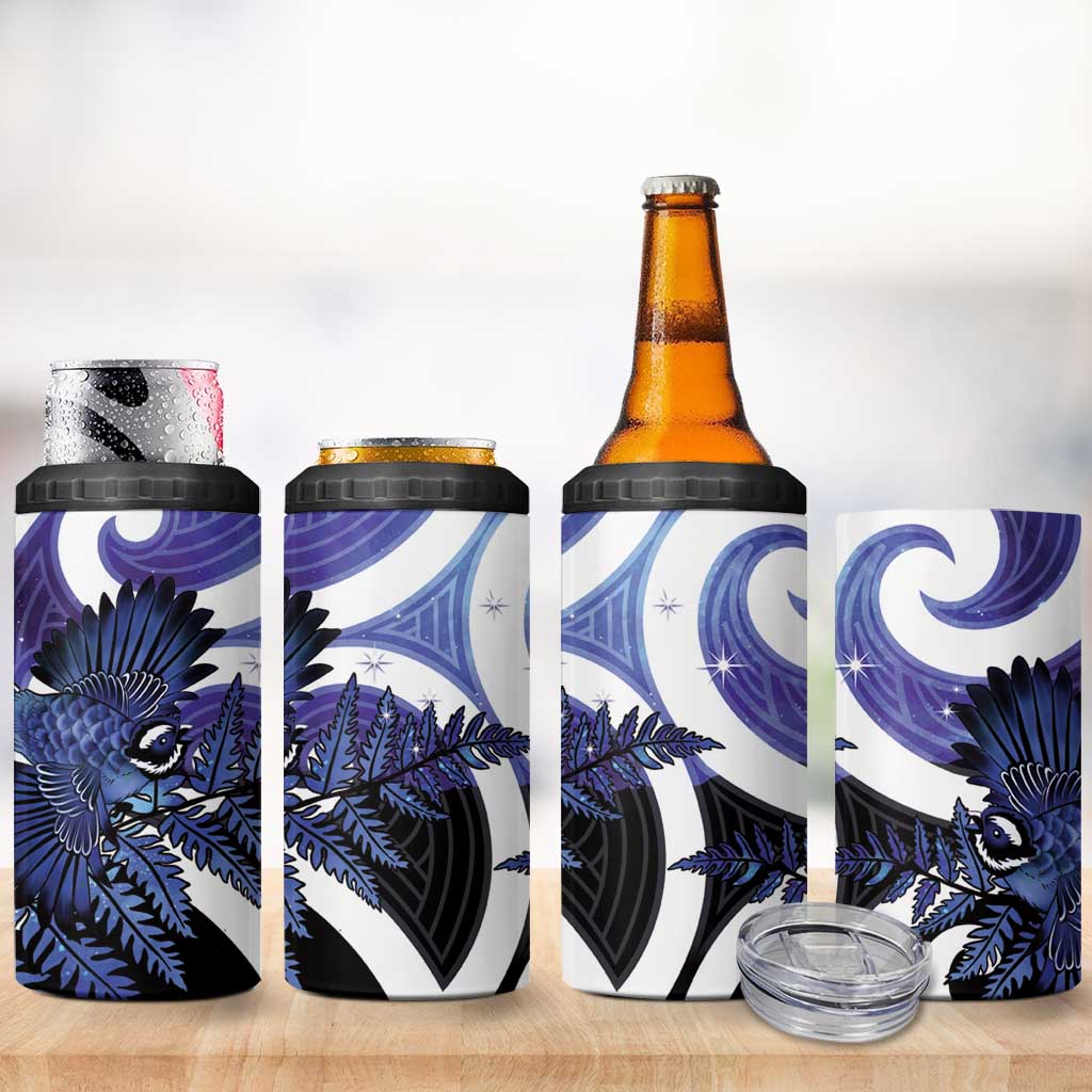 Piwakawaka New Zealand Matariki 4 in 1 Can Cooler Tumbler Maori New Year Silver Fern Purple Galaxy
