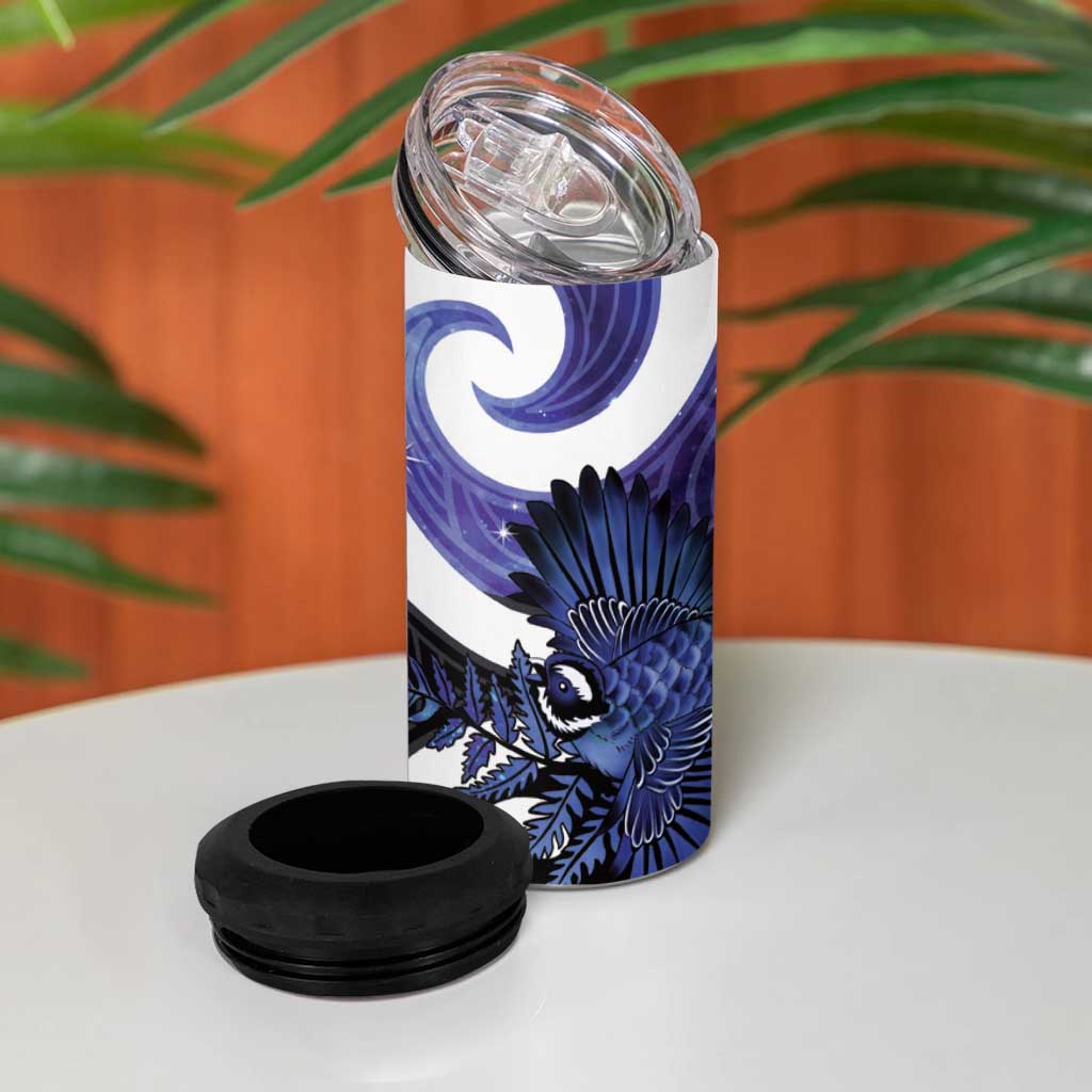 Piwakawaka New Zealand Matariki 4 in 1 Can Cooler Tumbler Maori New Year Silver Fern Purple Galaxy