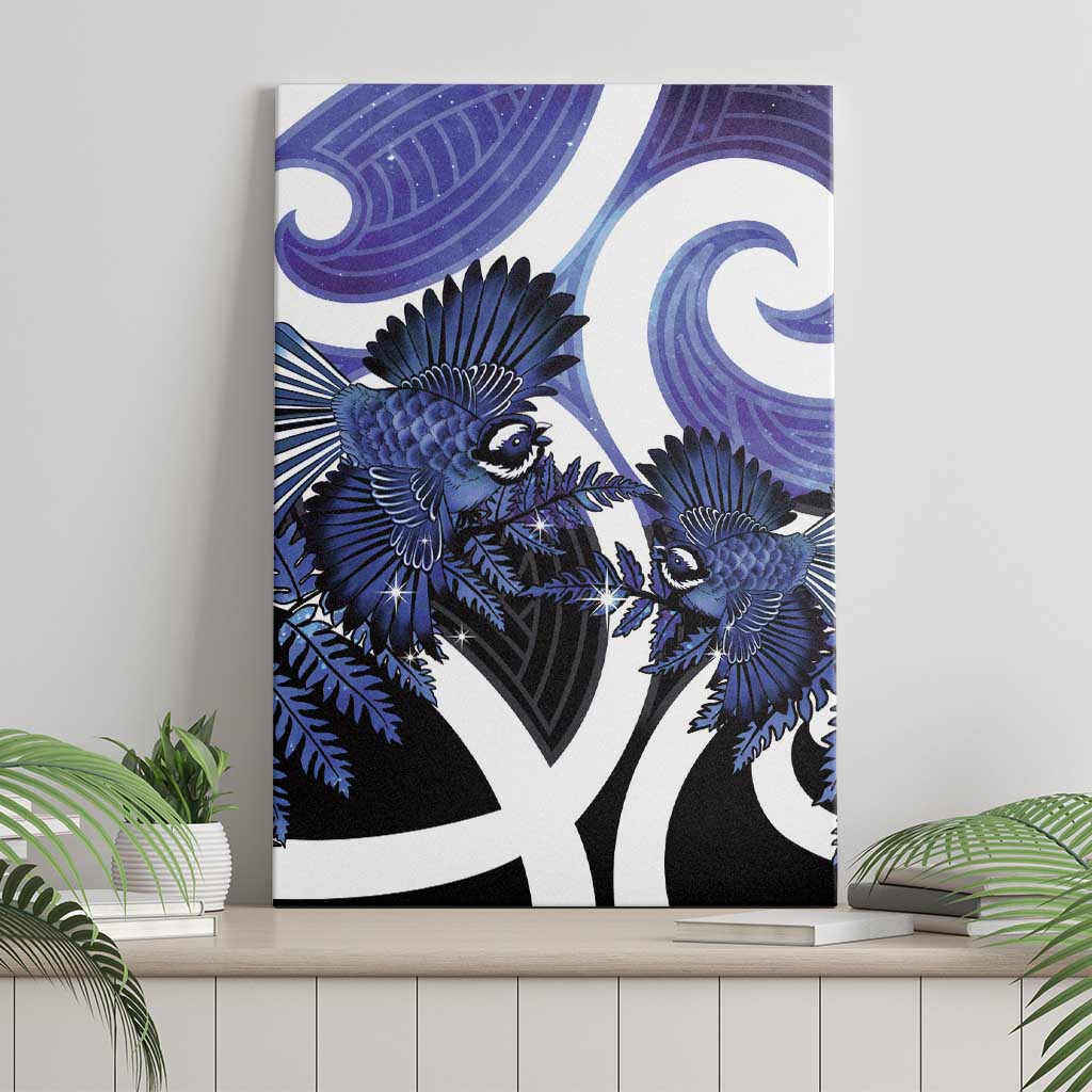 Piwakawaka New Zealand Matariki Canvas Wall Art Maori New Year Silver Fern Purple Galaxy