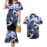 Piwakawaka New Zealand Matariki Couples Matching Mermaid Dress and Hawaiian Shirt Maori New Year Silver Fern Purple Galaxy