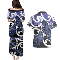 Piwakawaka New Zealand Matariki Couples Matching Puletasi and Hawaiian Shirt Maori New Year Silver Fern Purple Galaxy LT14 - Polynesian Pride
