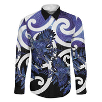 Piwakawaka New Zealand Matariki Family Matching Long Sleeve Bodycon Dress and Hawaiian Shirt Maori New Year Silver Fern Purple Galaxy LT14 Dad's Shirt - Long Sleeve Purple - Polynesian Pride